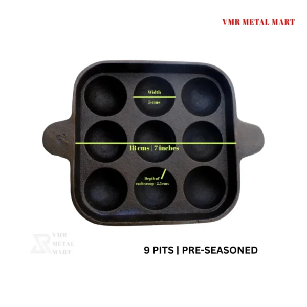 Cast Iron Paniyaram Pan (9 Pits)